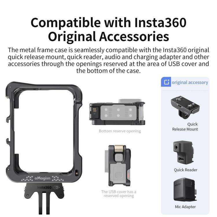 For Insta360 Ace Pro 2 / Ace Pro Camera AMagisn Quick Release Metal Cage Horizontal & Vertical Sh...