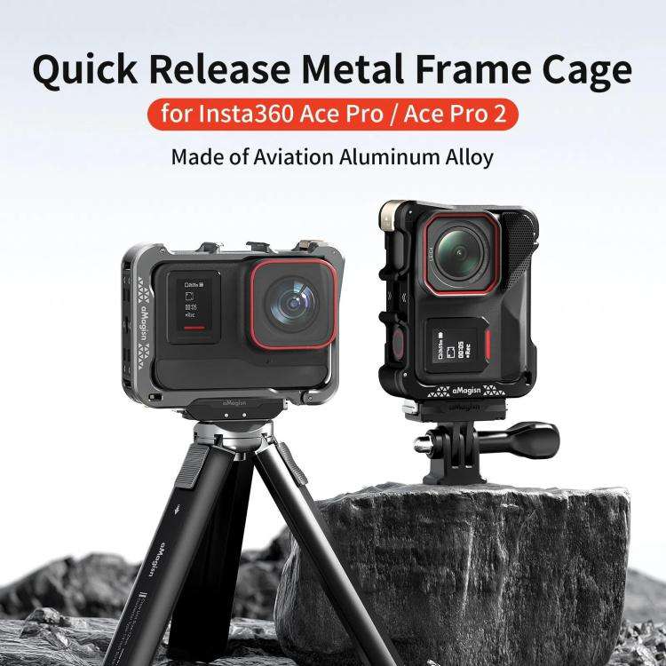 For Insta360 Ace Pro 2 / Ace Pro Camera AMagisn Quick Release Metal Cage Horizontal & Vertical Sh...