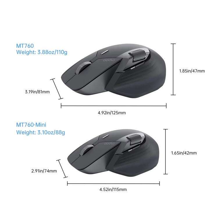 Rapoo Wireless Triple Mode Mice Ergonomic Desktop Laptop Business Office Mouse, Color: MT760mini ...