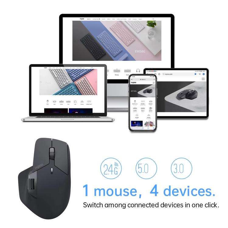 Rapoo Wireless Triple Mode Mice Ergonomic Desktop Laptop Business Office Mouse, Color: MT760 Pink