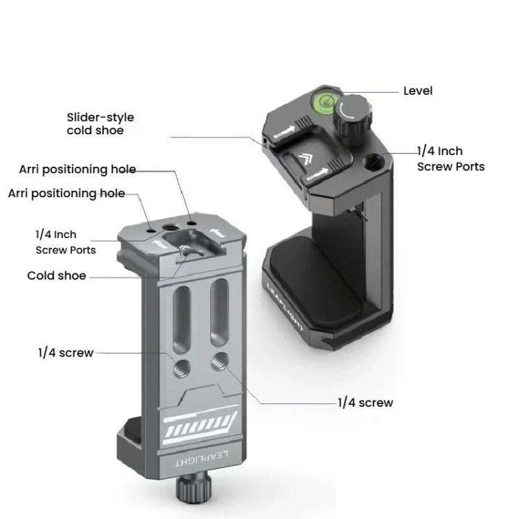 Leaplight Dual Cold Shoe All-Metal Phone Mount with 4x1/4 Inch Screw Ports & Arri Locating Holes(...