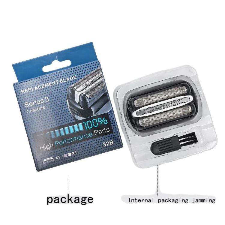 For Braun Series 3 Replacement Foil & Cutter 32B Precision Welded Stainless Steel Shaver Head(Black)