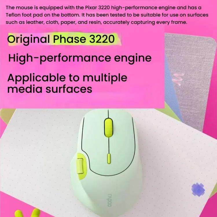 Rapoo MT560 3-Mode Wireless Bluetooth Mouse Ergonomic Desktop Laptop Mouse(Light Green)