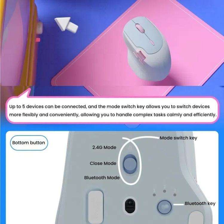 Rapoo MT560 3-Mode Wireless Bluetooth Mouse Ergonomic Desktop Laptop Mouse(Light Blue)