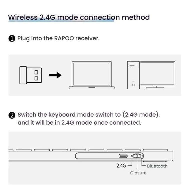 Rapoo E9050L Tri-mode Bluetooth Wireless Keyboard Silent Laptop Keyboard(White)