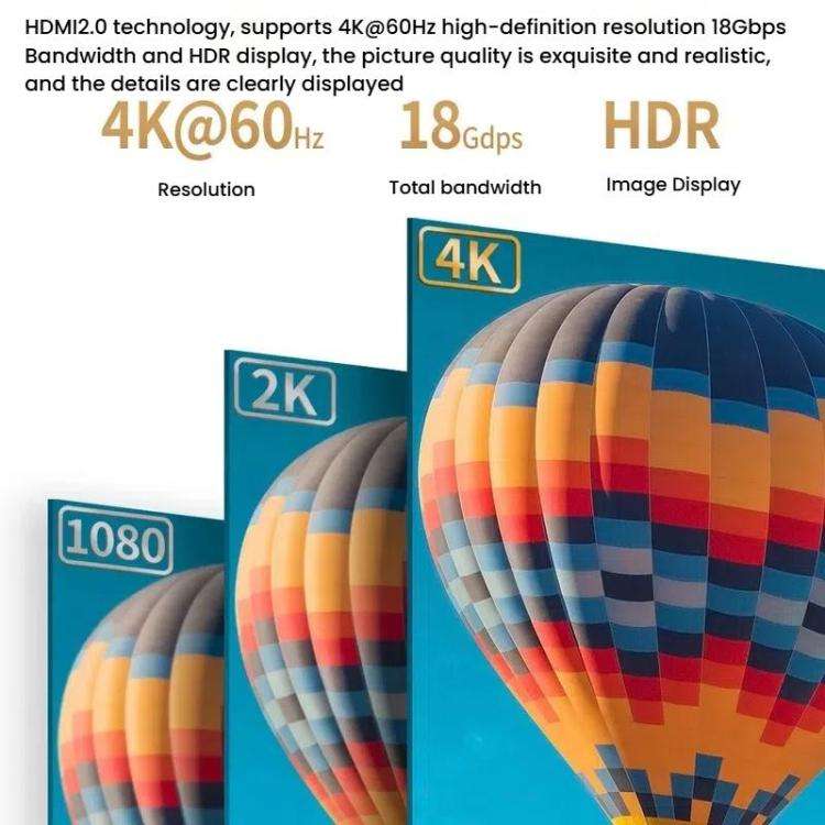 VegGieg V-H301 HDMI 2.0 HD Cable 4K 60Hz TV Set-Top Box Computer Monitor Projection Video Cable, ...