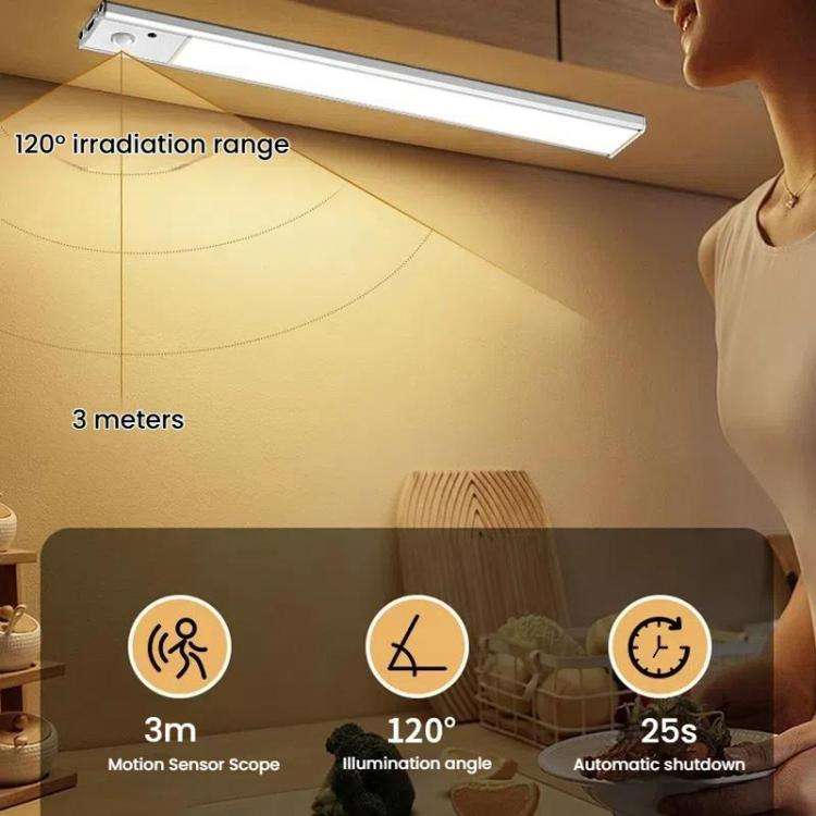 80cm Rechargeable Motion Sensor Light Bar Cabinet Wardrobe Lamp With Remote Control Silver