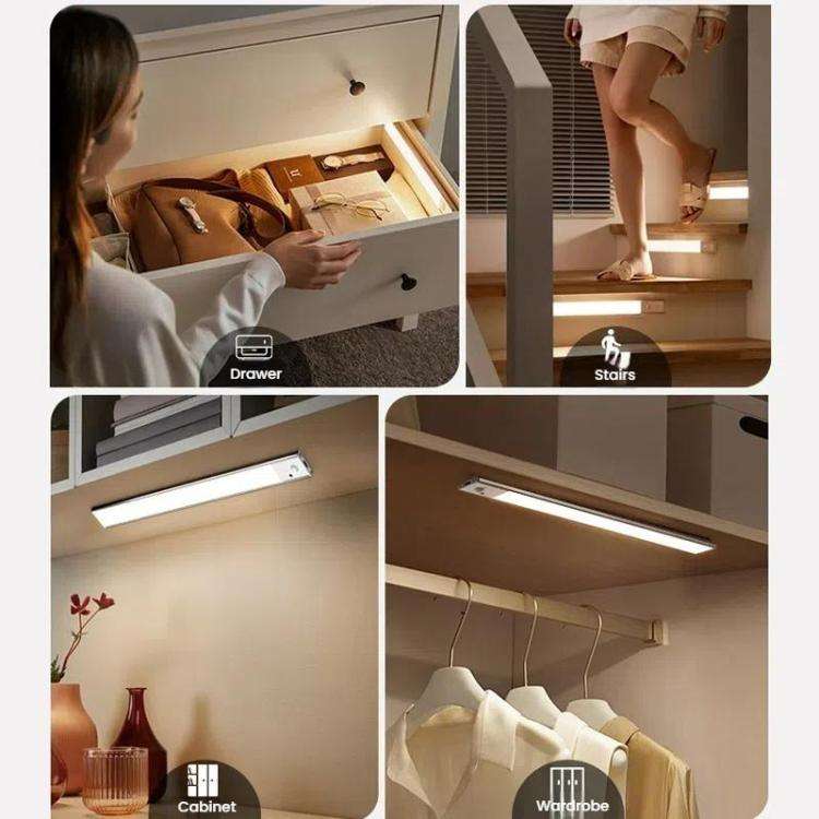 20cm Rechargeable Motion Sensor Light Bar Cabinet Wardrobe Lamp With Remote Control Black
