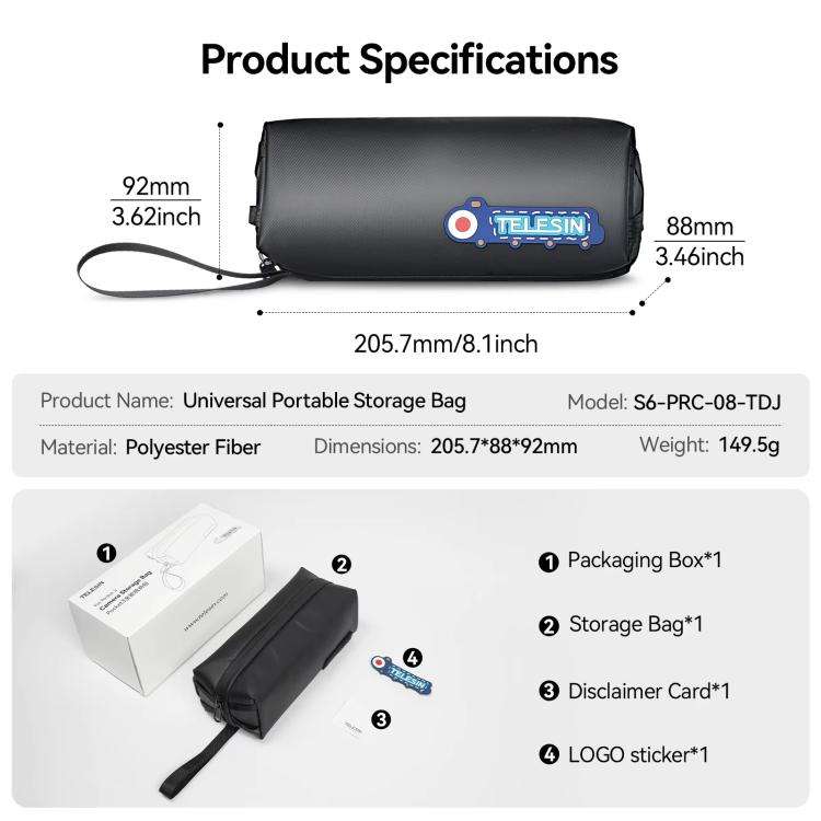 For DJI Osmo Pocket 3 Creator Combo TELESIN Universal Portable Storage Bag Carrying Case(Black)