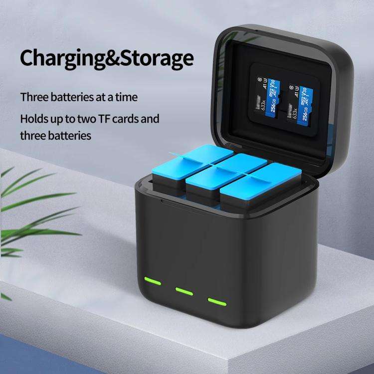 For GoPro HERO13 Black TELESIN 3 Slots Charging Case Compact Storage Box(Black)