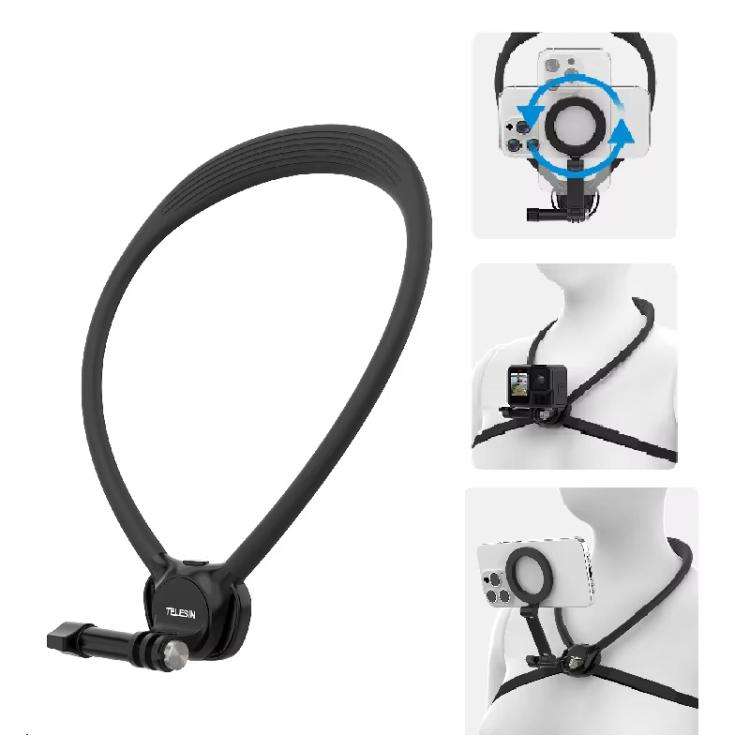 TELESIN Action Camera Neck Holder SE2.0 POV Perspective Bracket With Adjustable Chest Strap(Black)