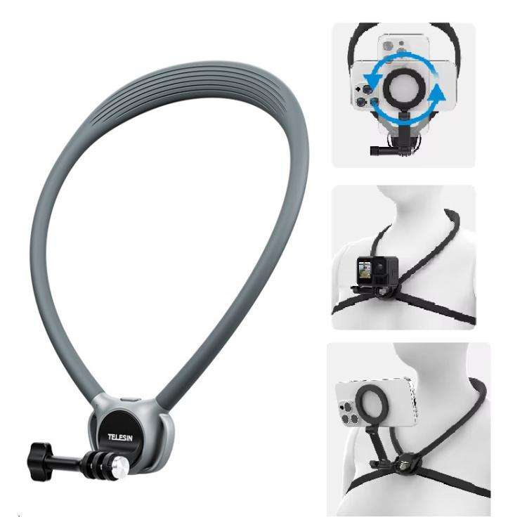 TELESIN Action Camera Neck Holder SE2.0 POV Perspective Bracket With Adjustable Chest Strap(Gray)