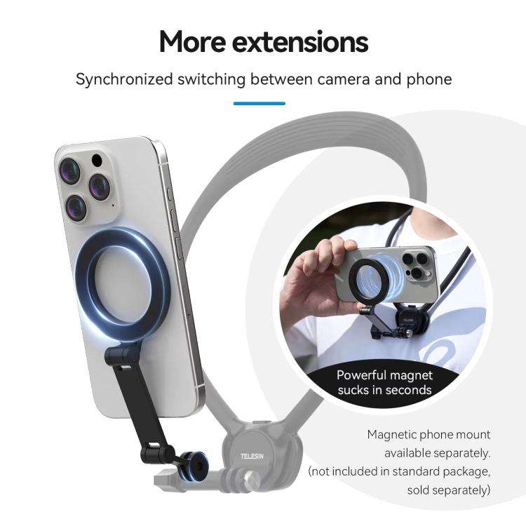 TELESIN Action Camera Neck Holder SE2.0 POV Perspective Bracket With Adjustable Chest Strap(Gray)