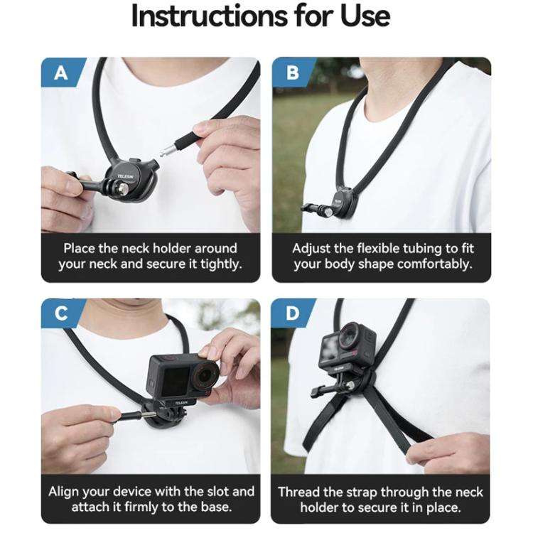 TELESIN Action Camera Neck Holder SE2.0 POV Perspective Bracket With Adjustable Chest Strap(Gray)