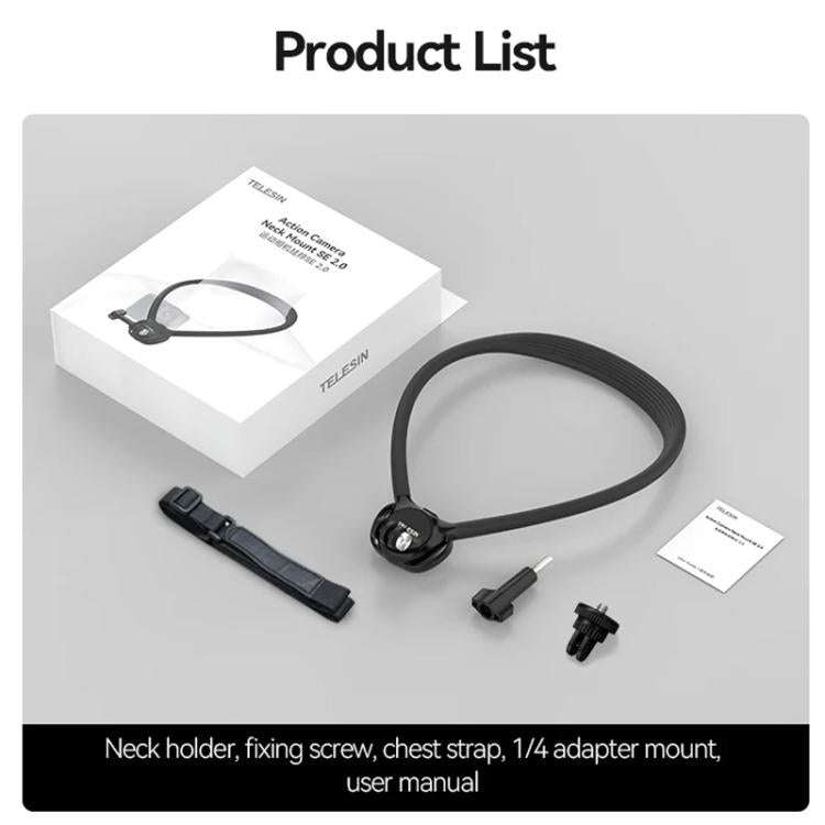 TELESIN Action Camera Neck Holder SE2.0 POV Perspective Bracket With Adjustable Chest Strap(Gray)