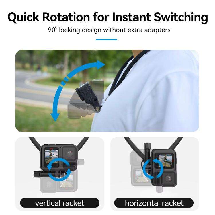 TELESIN Action Camera Neck Holder SE2.0 POV Perspective Bracket With Adjustable Chest Strap(Black)