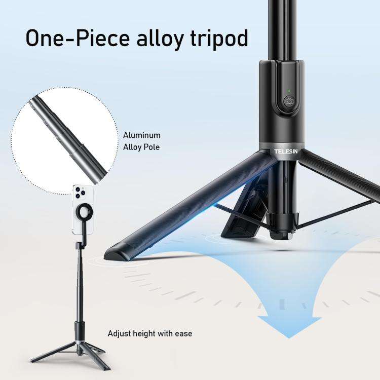 TELESIN 1.3m Magnetic Selfie Stick Tripod Phone Stand for Outdoor Vlog & Live Streaming with Blue...