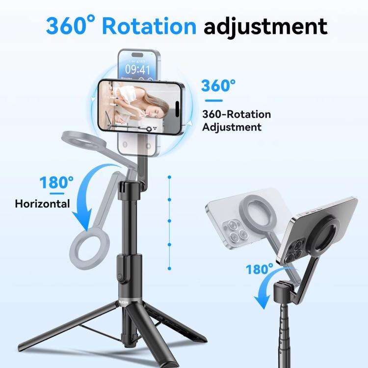TELESIN 1.3m Magnetic Selfie Stick Tripod Phone Stand for Outdoor Vlog & Live Streaming with Blue...