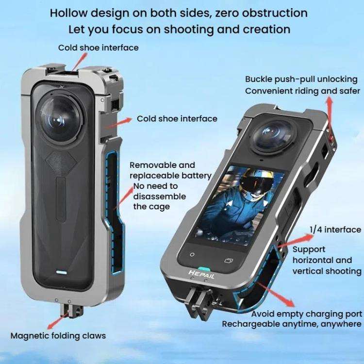 For Insta360 X5 HEPAIL AC-81 Metal Rabbit Cage Extended Protective Frame