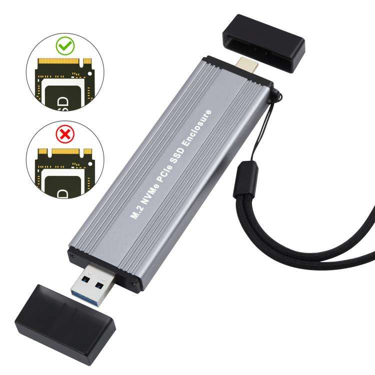M.2 NVMe 10Gbps USB3.1 Gen2 NVMe Hard Drive Enclosure With Direct Plug USB + Type-C Dual Interface