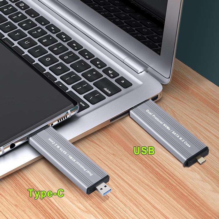 NVMe / SATA M.2 10Gbps USB3.1 Gen2 NVMe Hard Drive Enclosure With Direct Plug USB + Type-C Dual I...