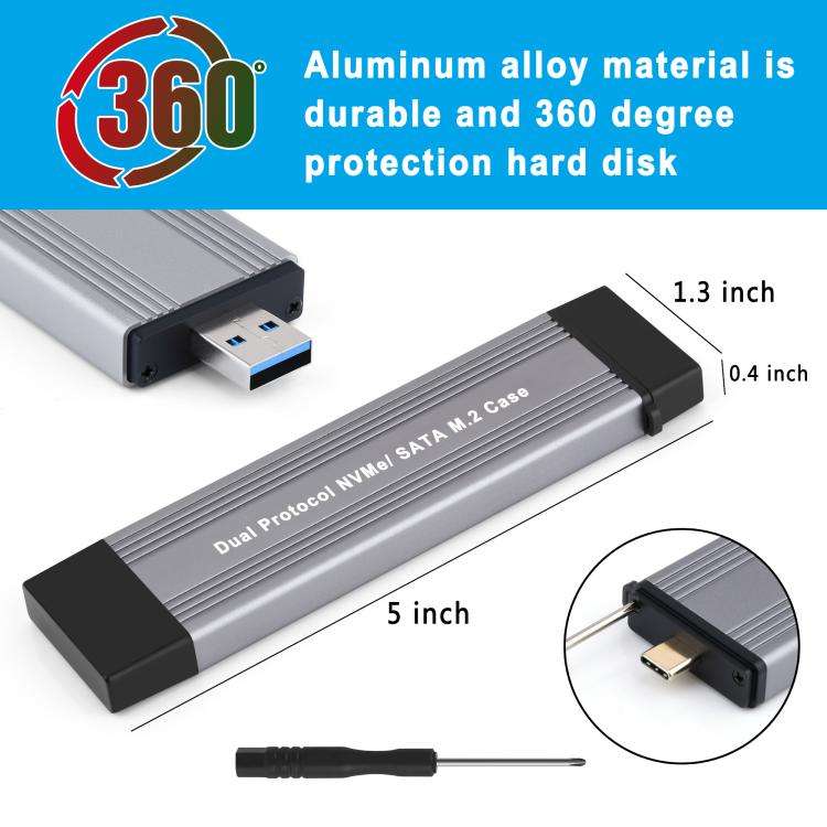 NVMe / SATA M.2 10Gbps USB3.1 Gen2 NVMe Hard Drive Enclosure With Direct Plug USB + Type-C Dual I...