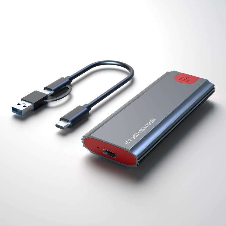 M.2 NVMe/SATA SSD Enclosure USB-C 10Gbps External Case Supports Up To 2TB With 2-in-1 Cable