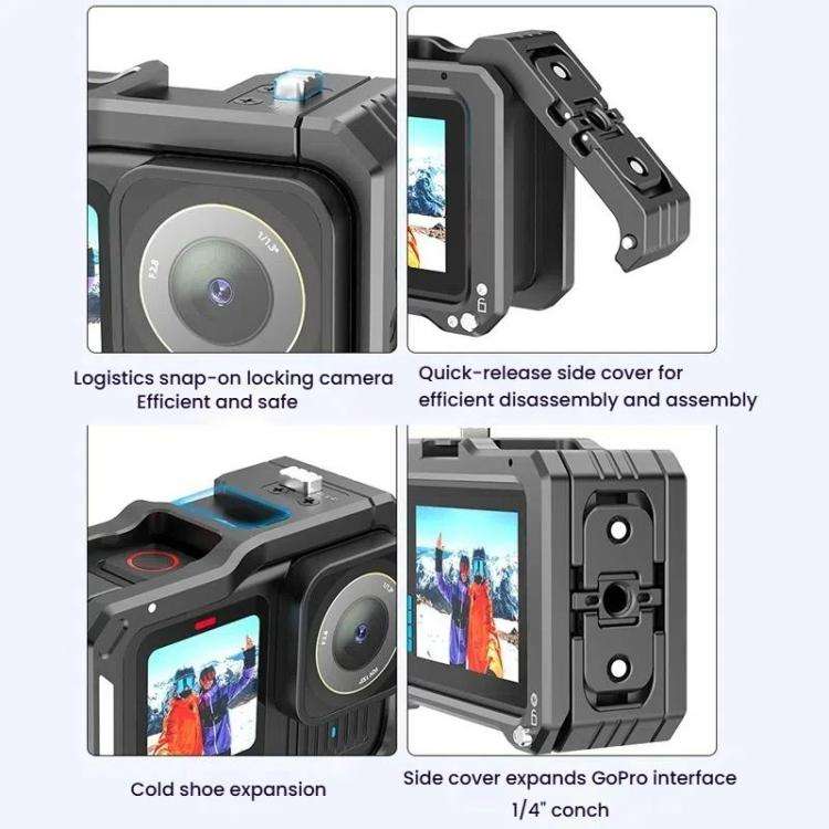 HEPAIL AC68 Aluminum Alloy Rabbit Cage Frame For GoPro HERO13 Black /12 Black /11 Black /10 Black...