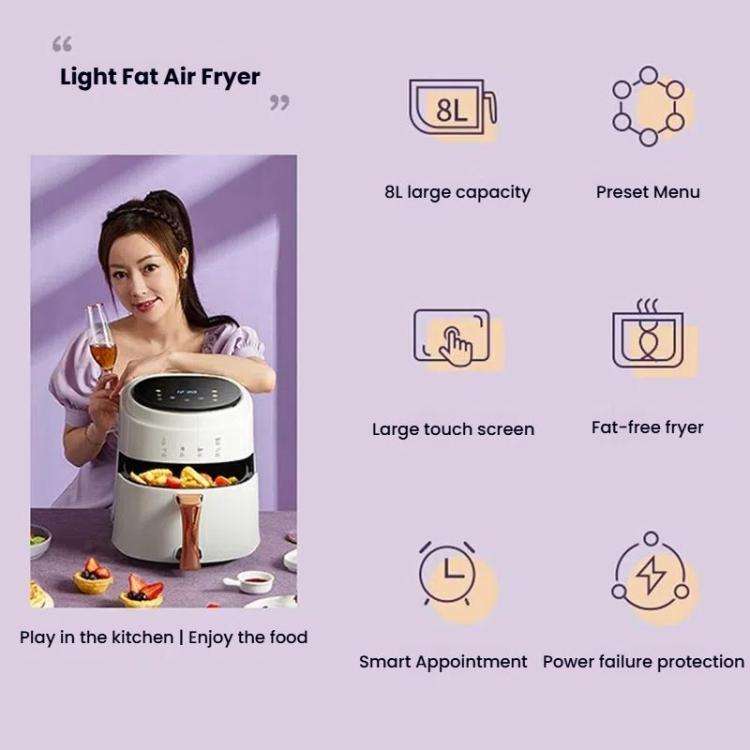 8L Air Fryer Household Multi-Function Large Capacity Oil-Free Electric Fryer, Color: Black EU Plug