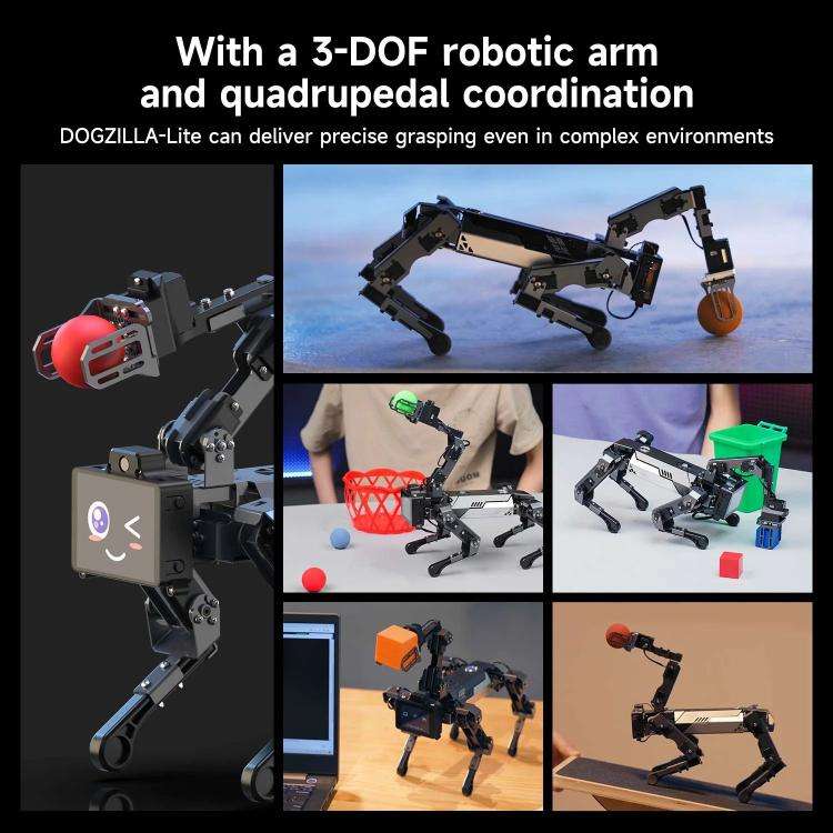 YAHBOOM DOGZILLA-Lite AI-Powered Bionic Robotic Dog 15-DOF Desktop Companion With Robotic Arm, Ra...