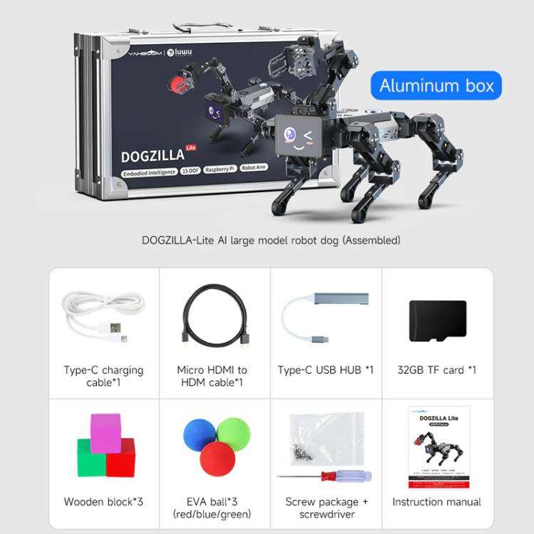 YAHBOOM DOGZILLA-Lite AI-Powered Bionic Robotic Dog 15-DOF Desktop Companion With Robotic Arm, Ra...