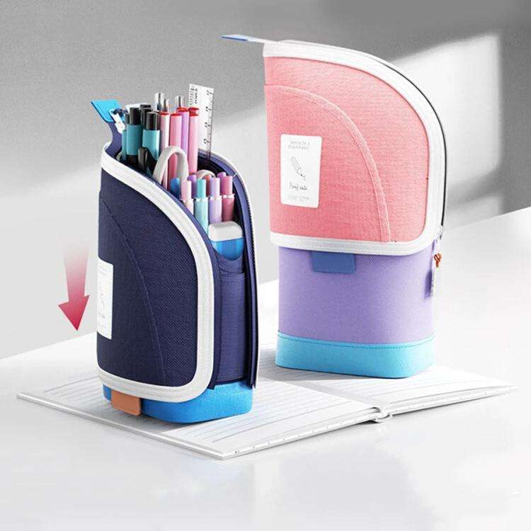 Vertical Pencil Cases Expandable Large Capacity Desk Stationery Organizer For Students(Khaki)