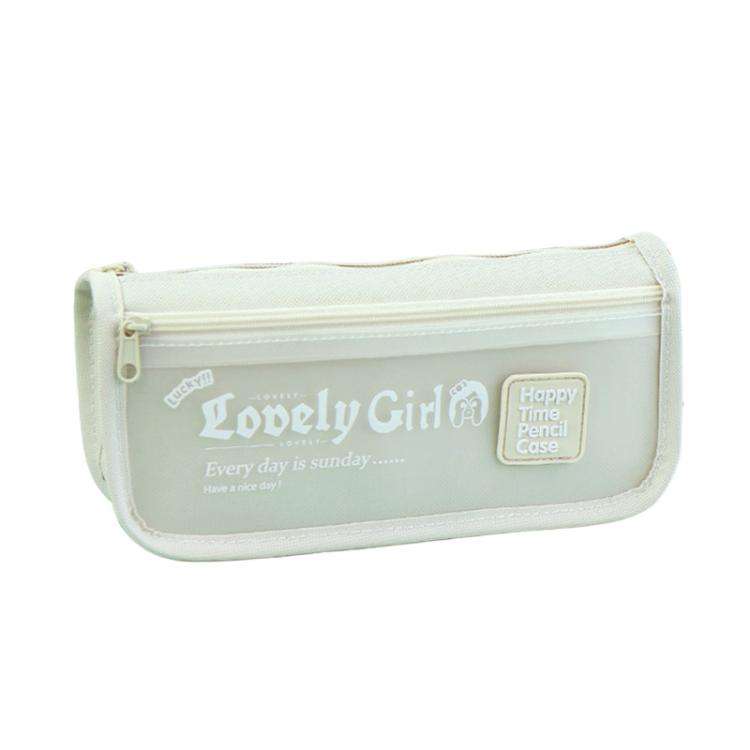 Cute Large Capacity Pencil Case with Transparent Front Pocket School Supplies Organizer(Beige)