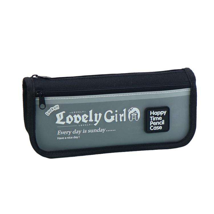 Cute Large Capacity Pencil Case with Transparent Front Pocket School Supplies Organizer(Black)