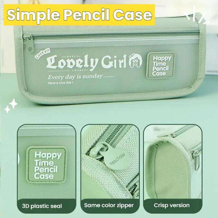 Cute Large Capacity Pencil Case with Transparent Front Pocket School Supplies Organizer(Beige)