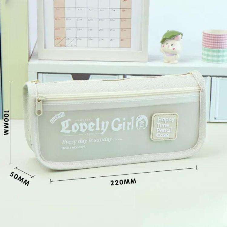 Cute Large Capacity Pencil Case with Transparent Front Pocket School Supplies Organizer(Beige)
