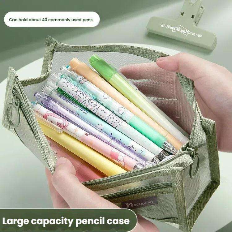 Large Capacity Double-Layer Mesh Pencil Case Triangular Base Design Exam Accessory Pouch(Light Co...
