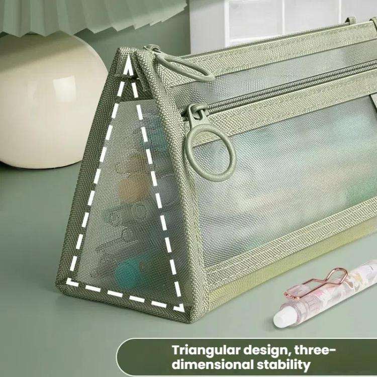 Large Capacity Double-Layer Mesh Pencil Case Triangular Base Design Exam Accessory Pouch(Green)