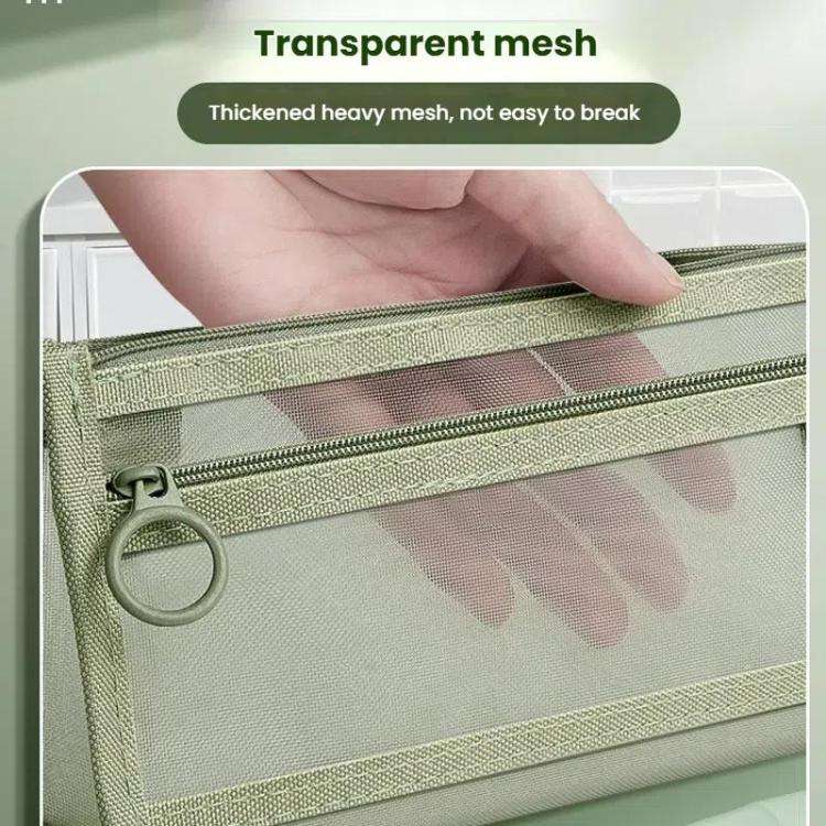 Large Capacity Double-Layer Mesh Pencil Case Triangular Base Design Exam Accessory Pouch(Light Co...