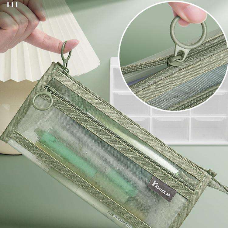 Large Capacity Double-Layer Mesh Pencil Case Triangular Base Design Exam Accessory Pouch(Light Co...