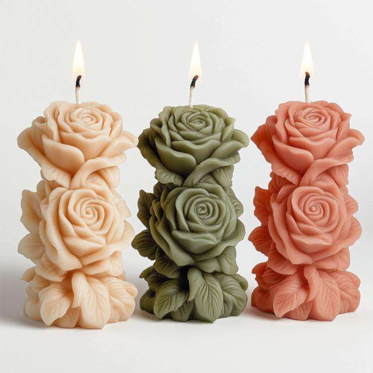 Flower Column Aromatherapy Candle Silicone Mold DIY Handmade Gift Diffuser Stone Mold, Style: Ros...