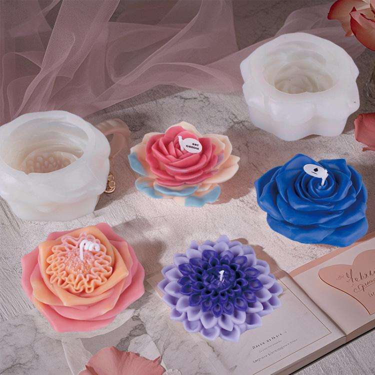 Candle Silicone Mold DIY Floral Aromatherapy Handmade Plaster Casting Mold, Style: Layered Flower...