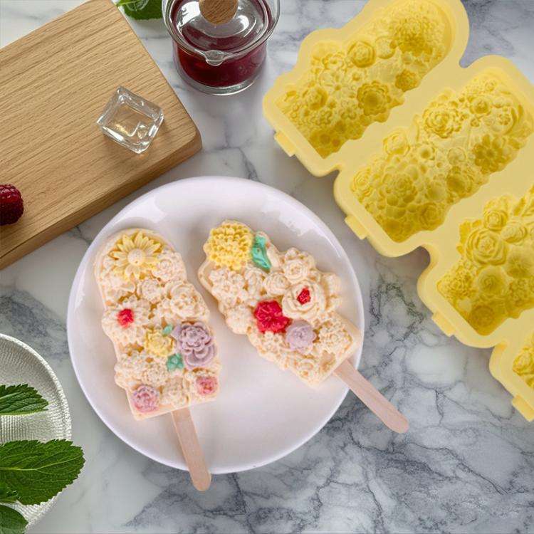 4 Grids Flower Ice Cream Silicone Mold Home Use Food-Grade Ice Pop Mold(Green)