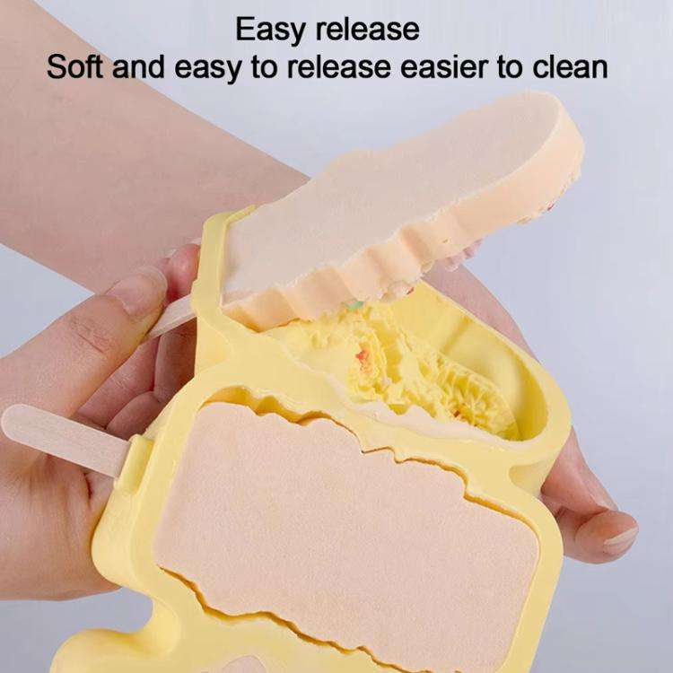 4 Grids Flower Ice Cream Silicone Mold Home Use Food-Grade Ice Pop Mold(Yellow)