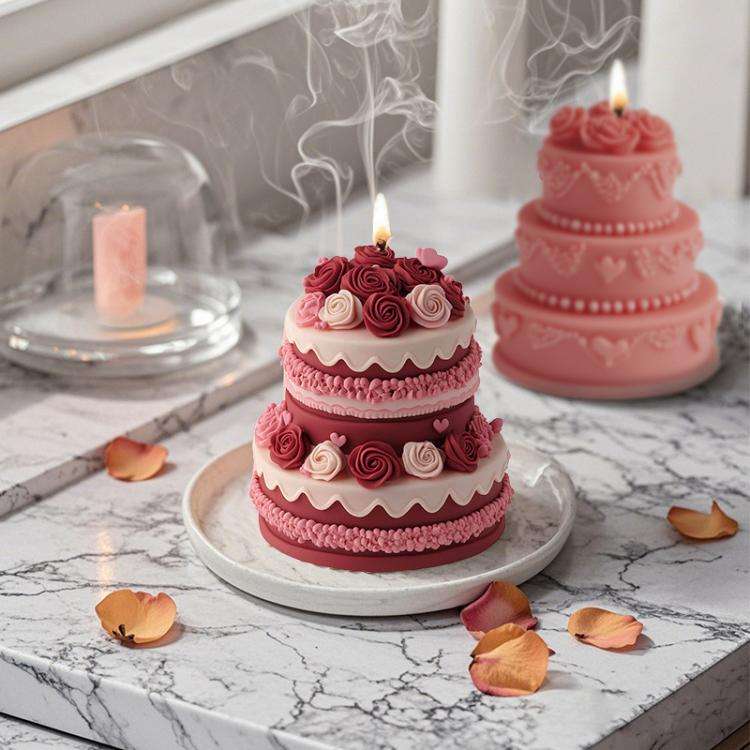 Rose Cake Scented Candle Silicone Mold DIY Diffuser Stone Ornament Handmade Soap Mold, Spec: B ZL...