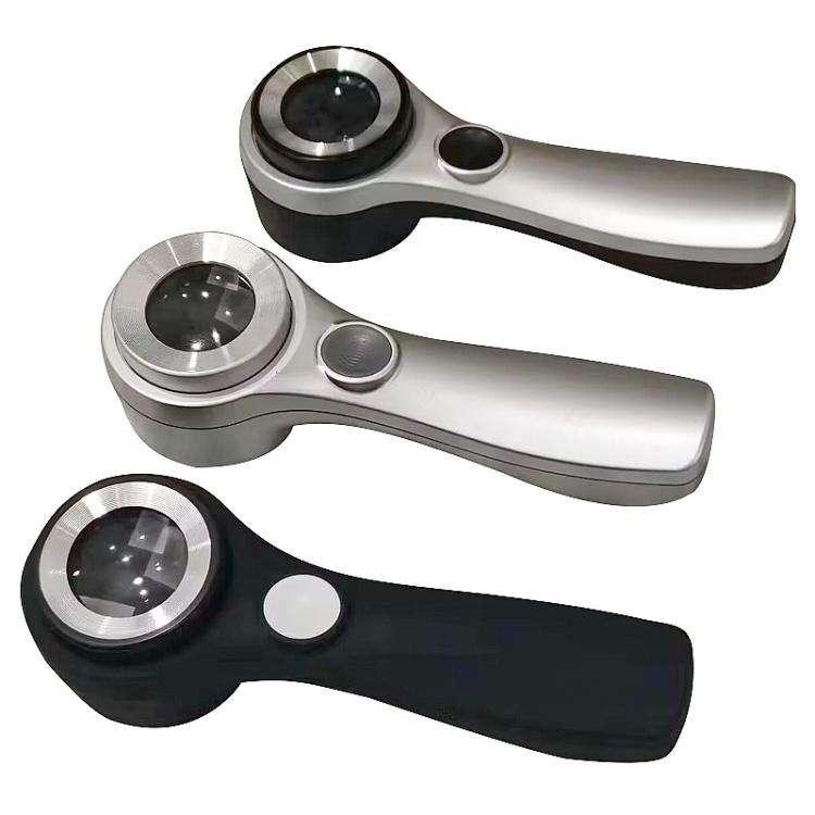 Alloy Handheld 60x USB Charging Touch Switch LED Light Optical Glass Magnifier(Silver Black)