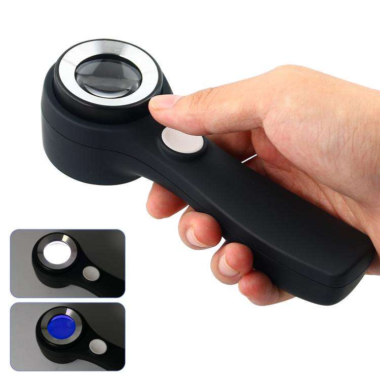 Alloy Handheld 60x USB Charging Touch Switch LED Light Optical Glass Magnifier(Silver Black)