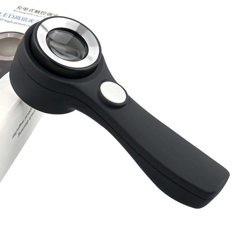 Alloy Handheld 60x USB Charging Touch Switch LED Light Optical Glass Magnifier(Silver Black)