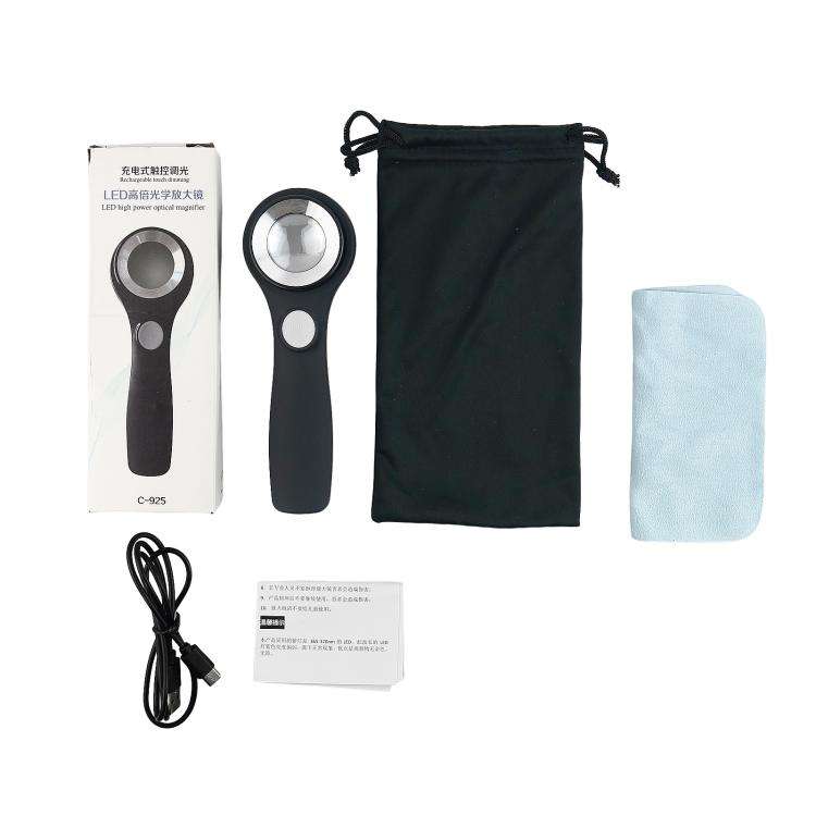 Alloy Handheld 60x USB Charging Touch Switch LED Light Optical Glass Magnifier(Silver Black)