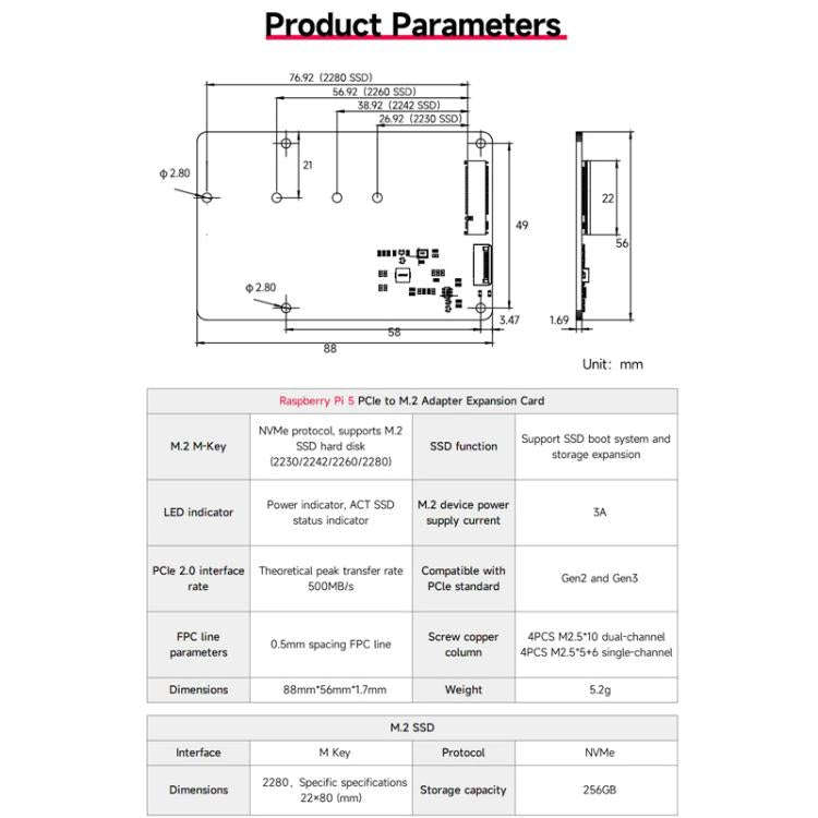 Yahboom PCIe To M.2 Adapter Expansion Board For Raspberry Pi 5 NVMe Expansion Board, Spec: Separa...